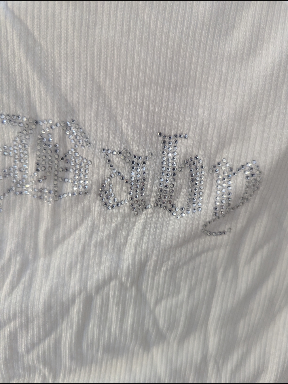 Meshki White Ribbed 'Baby' Rhinestone Crop Tank - Picture 2 of 4